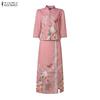 ZANZEA Women's 3/4 Sleeve V-Neck Printed Two Piece Set