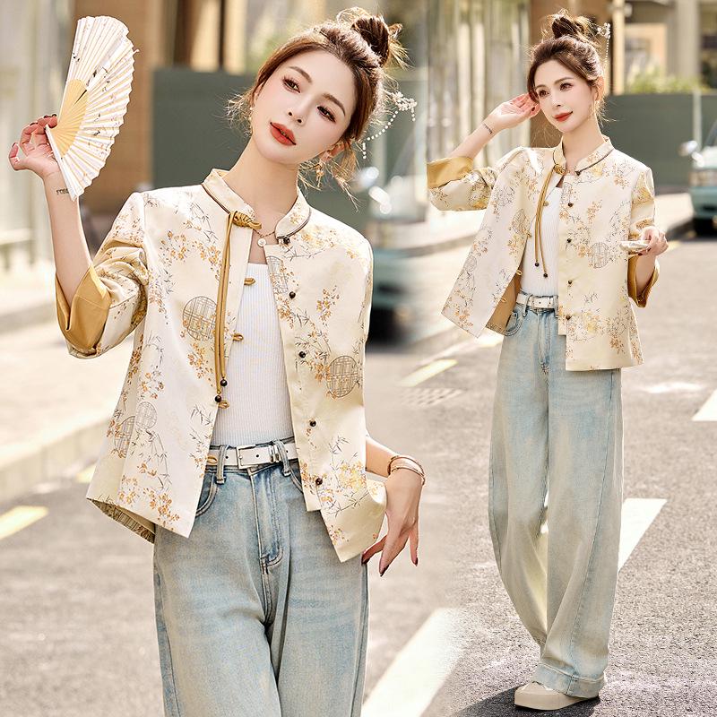 

Весенний костюм Тан 2025: Топ укороченный в китайском стиле с принтом G-Wind (YH2613) - Молодежный и элегантный дизайн XL (130-145 jin)