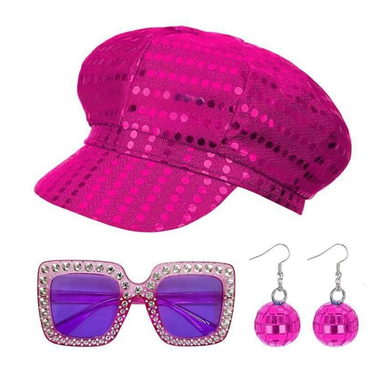 3Pieces Disco 50s 60s 70s 80s Set Rockstars Cool Outfits for Halloween Birthday Party Costume Dressing Up Accessories