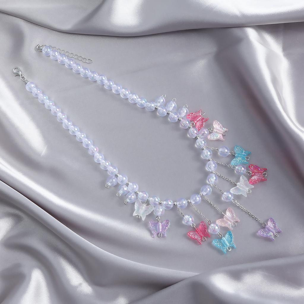Jewelry Color Beaded Women'S Necklace Butterfly Pendant Temperament Chain Tassel Beach Women'S Necklace