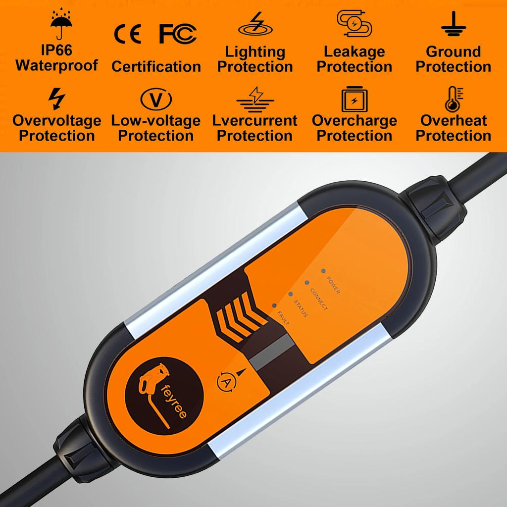 Feyree Portable EV Charger Type2 16A 3.5KW EVSE Charging Cable Type1 SAE J1772 EU Plug Controller Wallbox for Electric Car