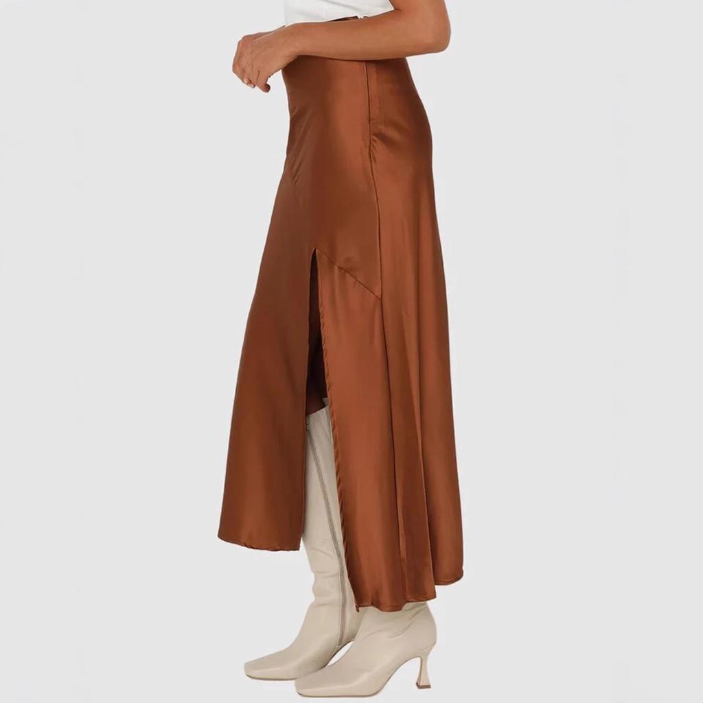 Women's New Satin Bustier High-waisted Elastic Split Long Skirt Sexy Splicing Package Hip Skirt Female