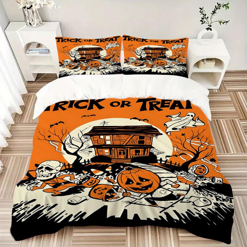 3pcs Bedding Set Halloween Party Includes 1 Comforter + 2 Pillowcases, Without Pillow Inserts, Soft Comfortable, Lightweight Breathable, Pri