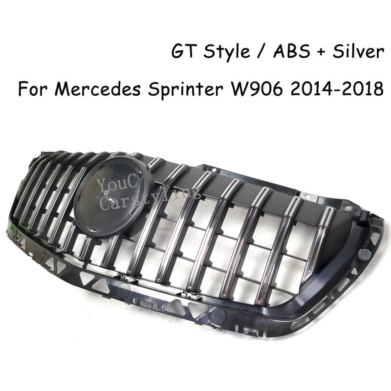 W906 GT Style Front Bumper Grill For Mercedes Benz Sprinter W906 2500 3500 2014-2018 facelift Racing Grille Silver