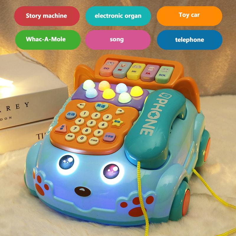 1 Set Creative Fun Simulation Landline Baby Puzzle Music Story Pull Line Phone Car Toy Children Early Learning Phone Car Toys