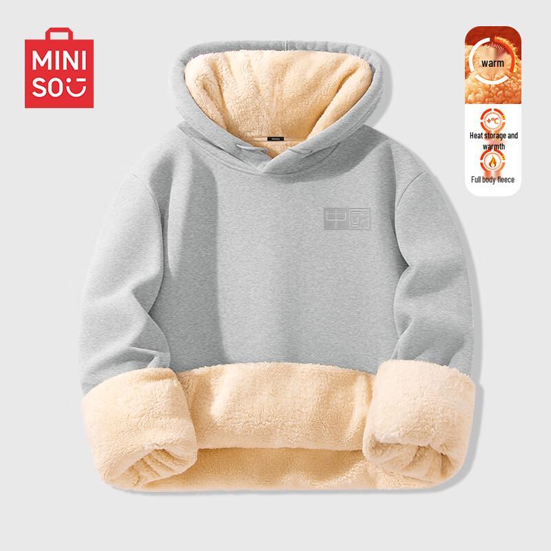 MINISO Men's Winter Fleece Lined Hooded Sweatshirt with Chinese Character Print