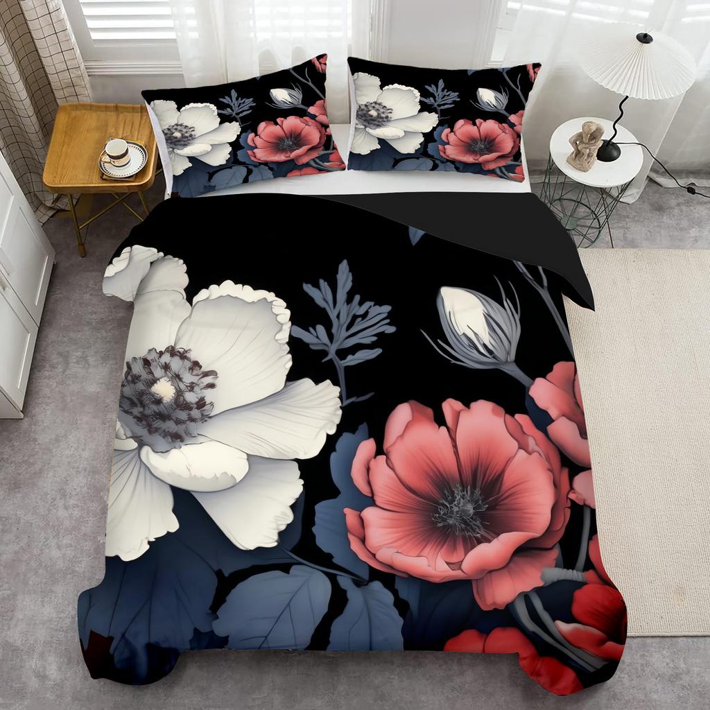 Retro Blumenmuster 3D-gedruckter Bettbezug Luxuriös Elegant Bequemes Bettwäscheset Weiche Heimtextilien Bettdeckenbezug Kissenbezüge