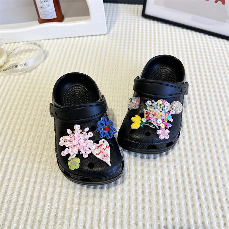 Children's Beaded Floral Sandals - Colorful Thick-Soled Closed-Toe, Summer Outdoor Slippers