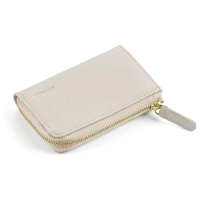 Corale Mini Wallet Leather Small Wallet Prism Leather Zipper Coin Case Coin Purse (Corare) Women's L-shaped (Greige)