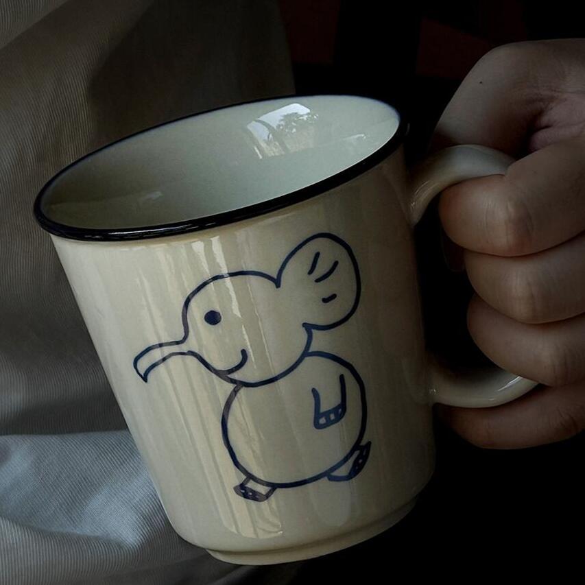 Cute Hand-drawn Elephant Ceramic Bowl Plate Teapot Heat-resistant  Elephant Baby Teapot with Elephant Lines 101-200ml