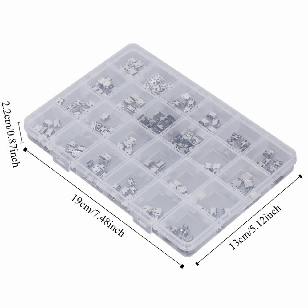 240Pcs 24 Types Micro USB Connector Set USB Female Port with Storage Box Micro USB Female Socket Micro USB Port