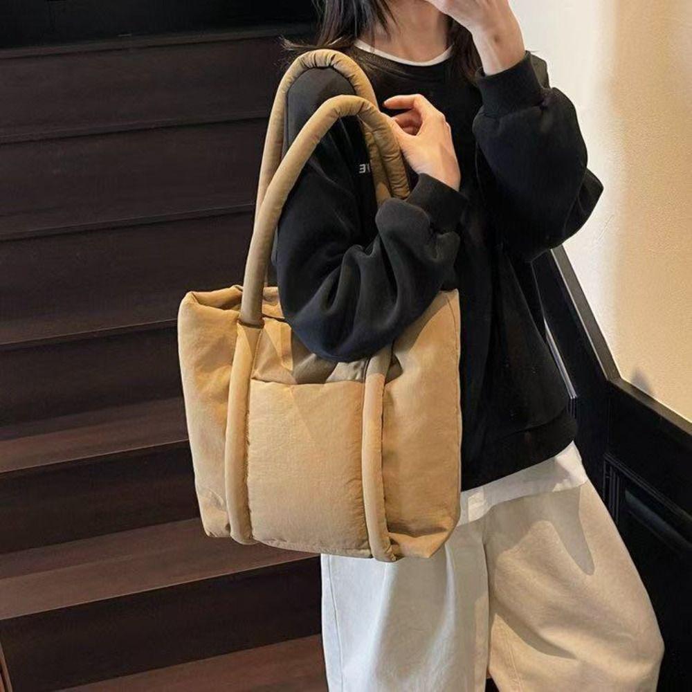 Korean Style Down Cotton Shoulder Bag Solid Color Puffy Crossbody Bag  Office Worker