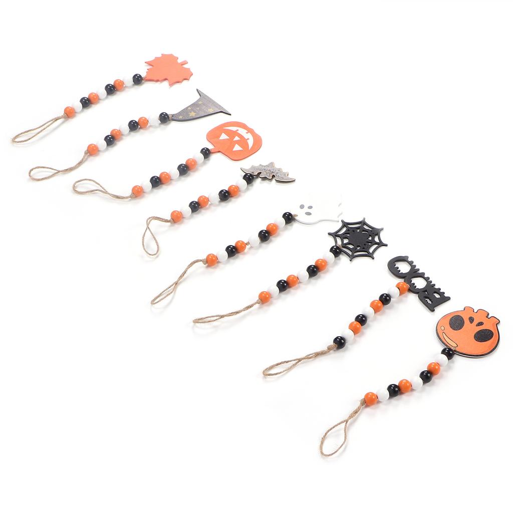 8 Pieces Halloween Farmhouse Bead Garland Wooden Pumpkin Wall Hanging Garland Ornaments for Hallowee