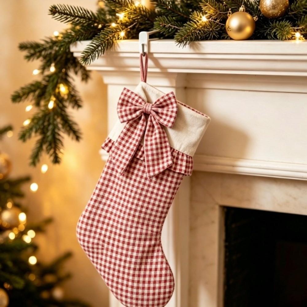 Striped Hanging Gift Bag Plaid Xmas Candy Bag Creative Festive Stocking Holiday Decor