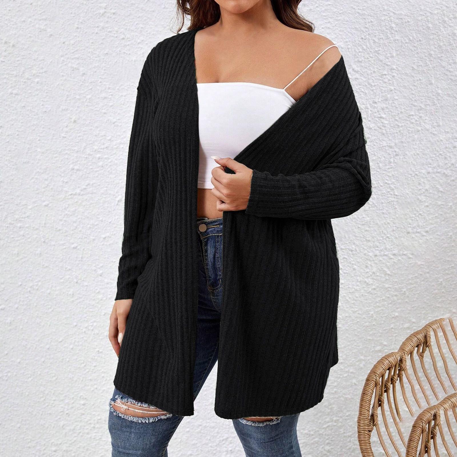 

Женский однотонный свободный кардиган с длинными рукавами, вязаный жакет XXXXXL чёрный