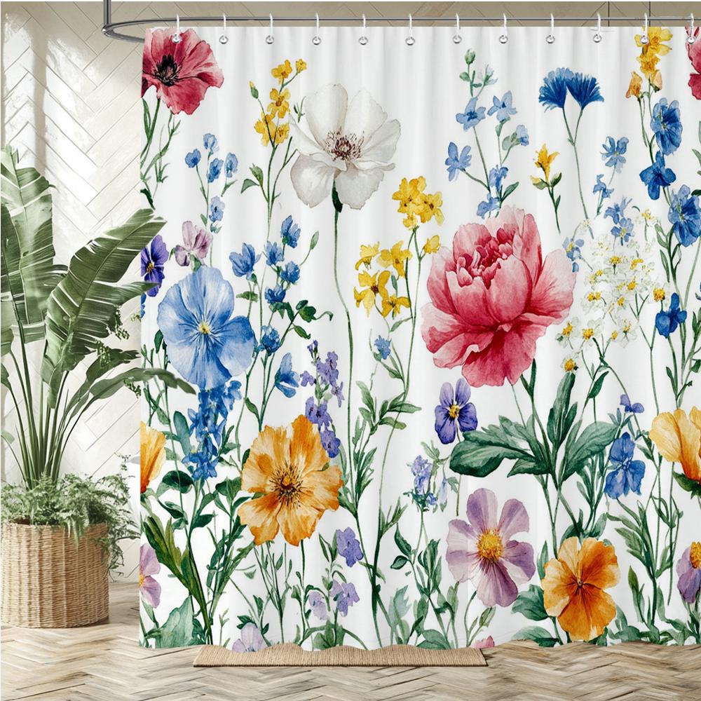 

Beautiful Flowers And Butterflies Shower Curtain Bath Curtain Printing Polyester Bathroom Curtains For Home Decoration Curtain W60H190(CM)-1 Pcs