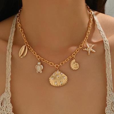Bohemian Faux Pearl Seashell & Starfish Necklace
