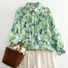Women's Green Floral Print Top - Natural Garden Style, Lightweight, Loose Fit, Trendy Summer Blouse
