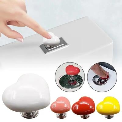 1Pcs Colorful Heart Shaped Bathroom Toilet Press Button Water Tank Push Assistant Cabinet Door Drawer Handle Kitchen Accessories
