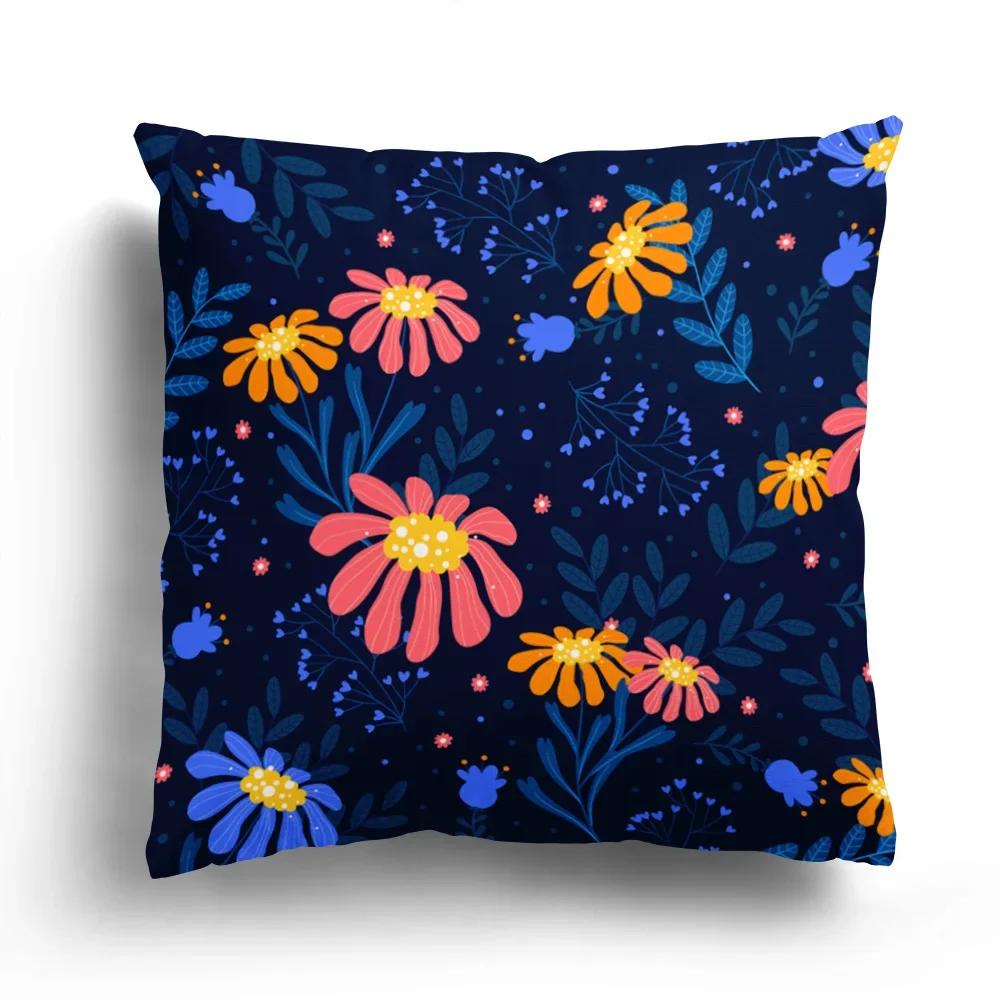 Home Decor Colorful Floral And Leaf Patterned Pillow Covers Pattern Cushion Cover Suitable For Sofa Bedroom Car Pillow Cover