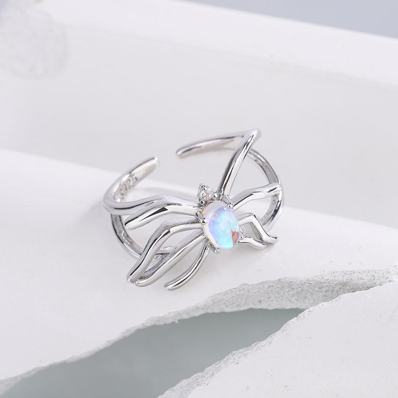 Gotischer Punk Unregelmäßiger Spinnenöffnungsring Damen Herren Zirkon Schwarzer Kristall Dunkles Tierring Hip Hop Party Finger Schmuck