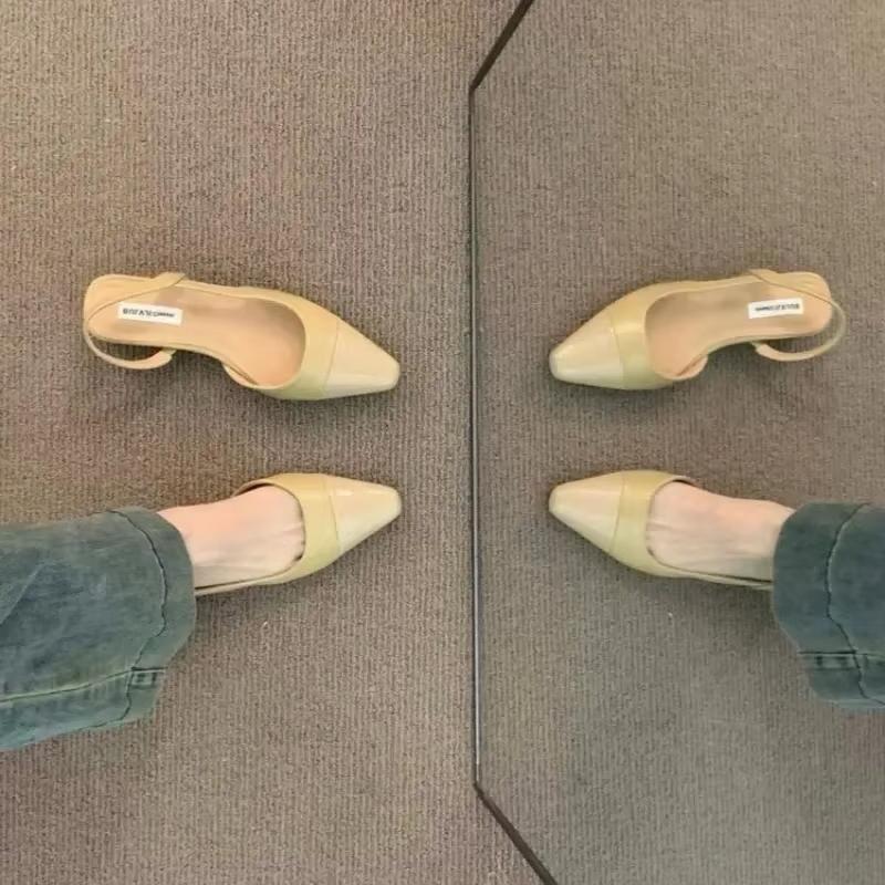 Fashion Women's Low-heeled Bag Head Sandals French Nude Thick-heeled Backless Shoes Fragrance Design