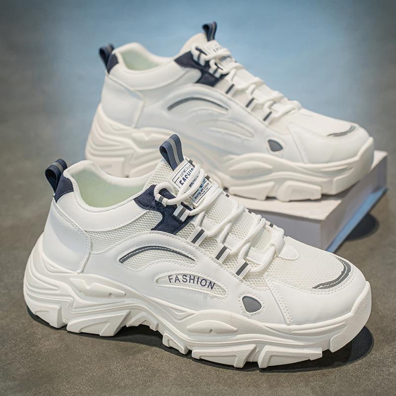 Men's shoes spring and summer trendy brand versatile student leisure mesh sports running thick sole heightening little white dad trendy shoes non-slip