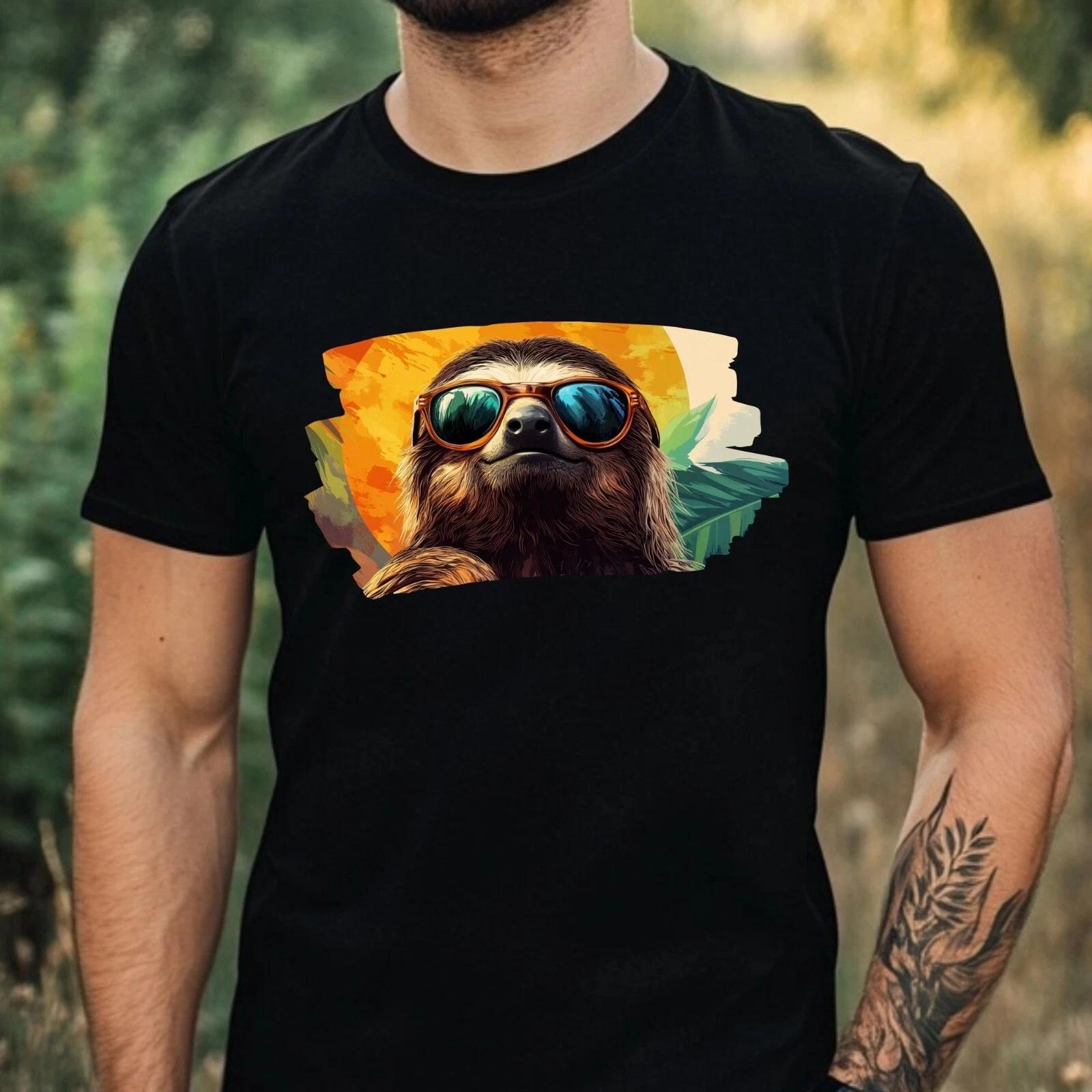 T-Shirt Herren Faultier mit Sonnenbrille Motiv Baumwolle Größe XS bis 5XL XXXL