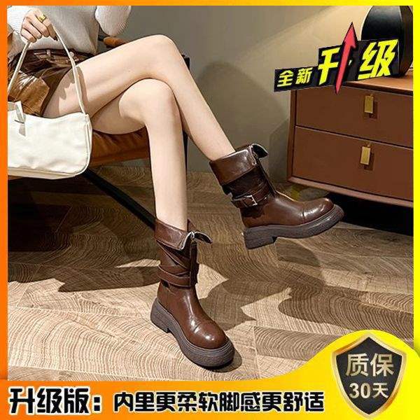 Boots Women's 2025 Autumn and Winter Platform Tall Knight Boots Retro Fashion Boots Maillard Boots Medium Boots