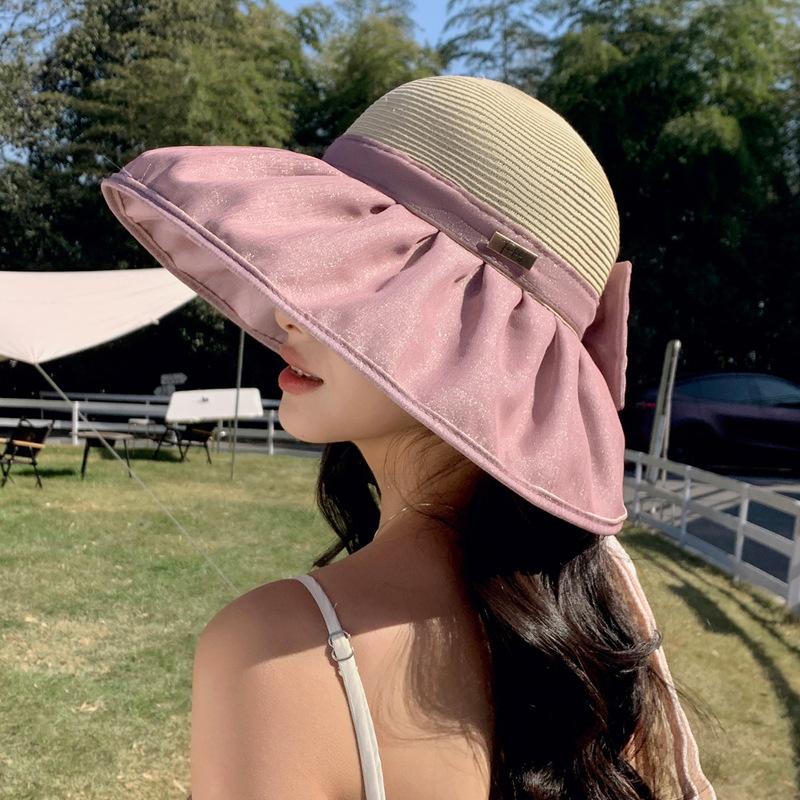 New Sun Hat Women's Summer Big Brim Sun Hat Bow Fisherman Hat Sun Protection Breathable Fashion Straw Hat Outdoor