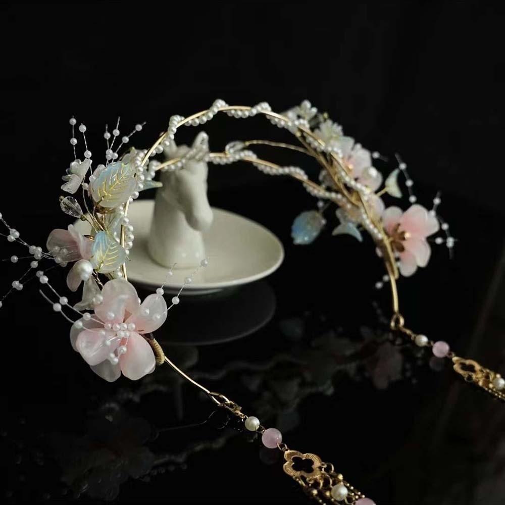 Flower Hanfu Tassel Hair Hoop Beads Swaying Fairy Headwear Chinese Ancient Hairband  Girls