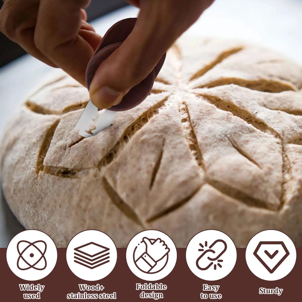 Bread Lame Dough Scoring Tool Foldable Sourdough Scoring Tool Wood Sourdough Lame Cutter for Baking Includes 10Replaceable blade
