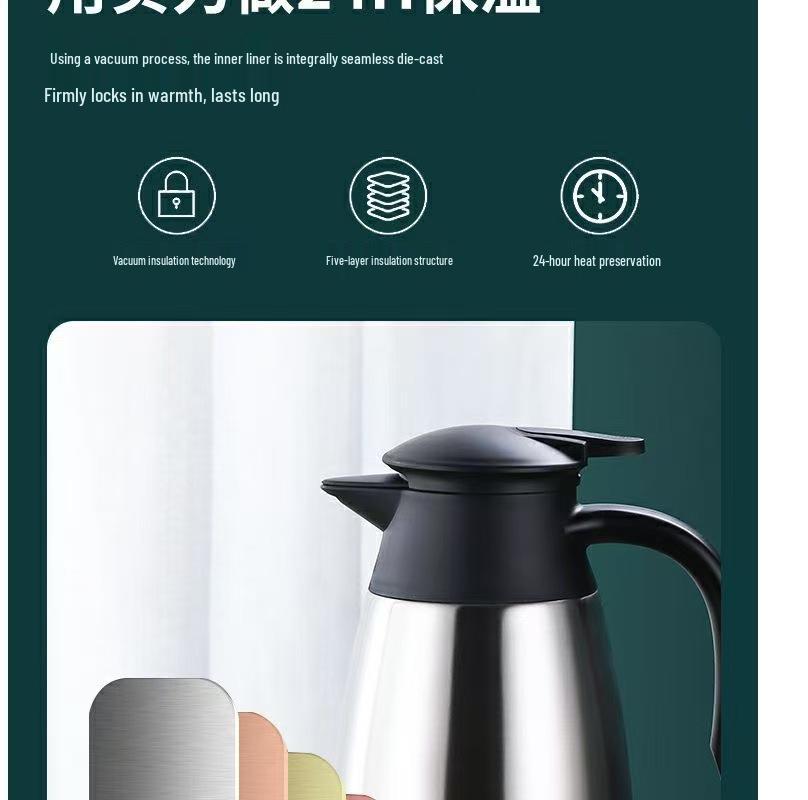 304 Stainless Steel Vacuum Insulated European Teapot Thermos Flask - Large Capacity Hot Water Kettle for Home or Hotel Use