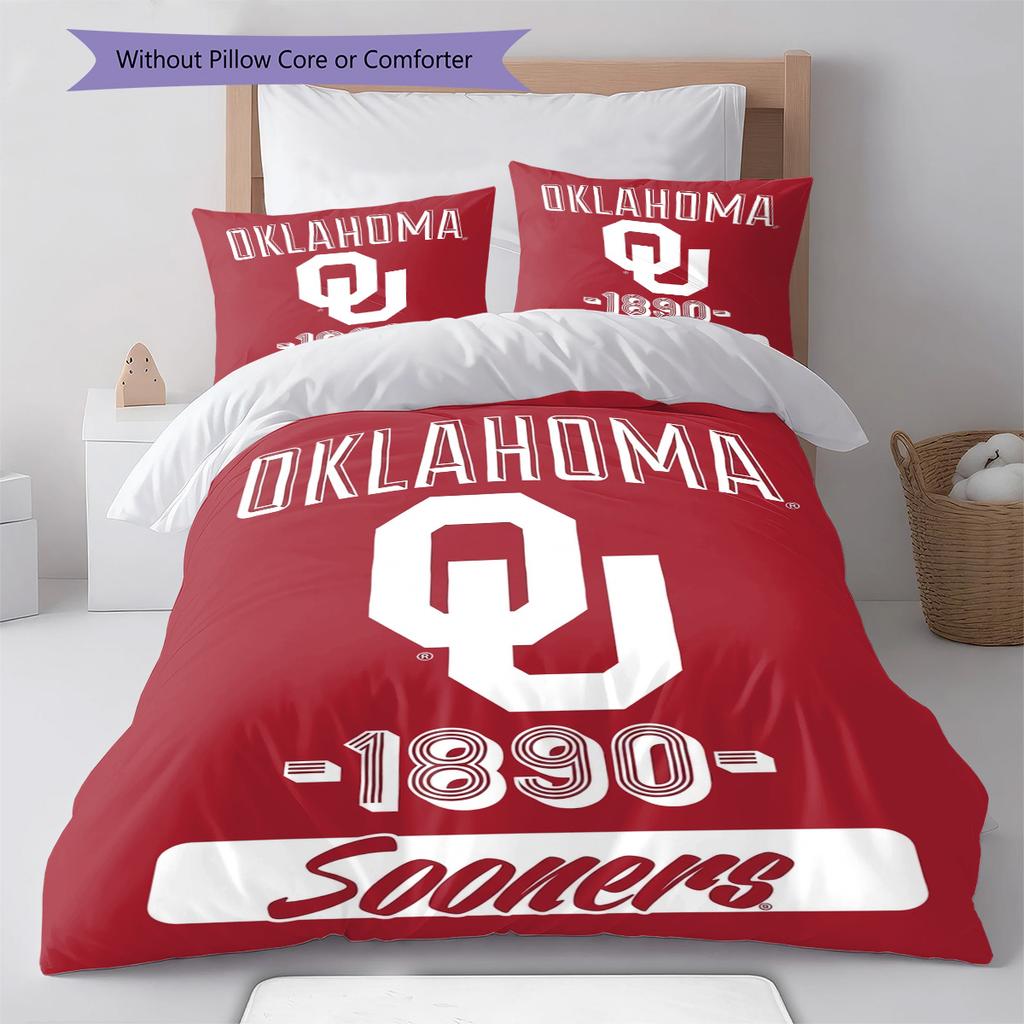 Oklahoma Sooners Pattern Bedding Set Quilt Cover Pillowcase Home Decor Gift (1 * duvet cover + 2 * pillowcase, without core)