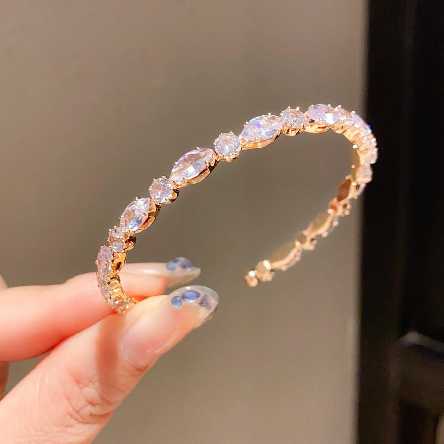 Geometric Zircon Open Cuff Bracelet For Women Fashion Jewelry Accessory