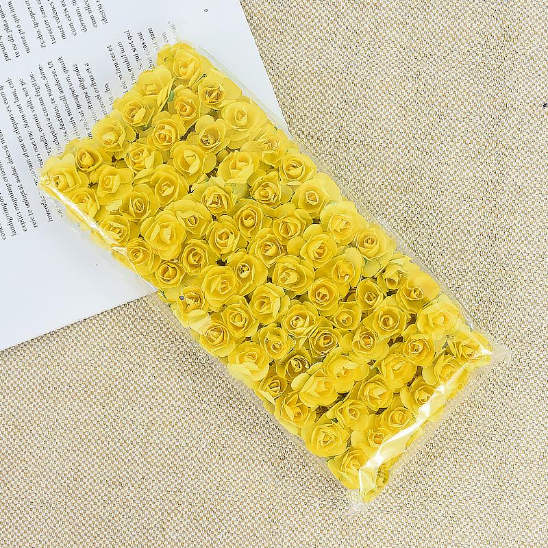 144/288pcs 2cm Mini Paper Rose Artificial Flowers Bouquet For Wedding Home Decoration DIY Scrapbooking Crafts Fake Plants Wreath