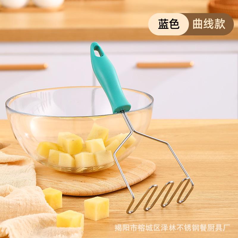 1pc Stainless Steel Mud Press Food-Grade Durable Thickened Mud Press Wavy Steel-Handled Mashed Potato Maker Kitchen Accessories