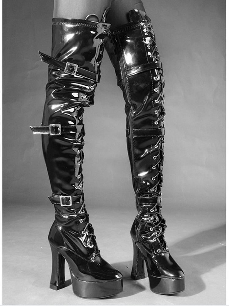 Fashion FHC12cm Chunky High Heels Women Thigh Boots,Erotic Platform Botas,Night Club Stage Jazz Dance Shoes,Black,Red,Pink,Custom Colors