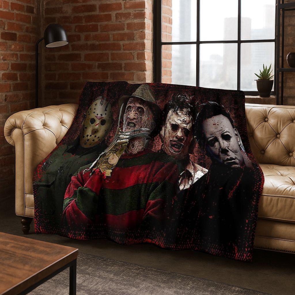 Horror Chucky Pennywise Clown Halloween Saw Freddy Krueger Flannel Blanket Soft Warm Blanket for Bedroom Living Room Bed Picnic