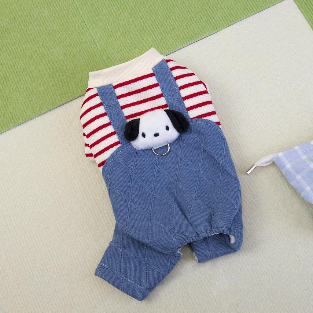Pet Clothing Small Dog Teddy Pomeranian Dog Clothes Cat Autumn and Winter Warm and Comfortable 25 Denim Four-leg Cotton Coat