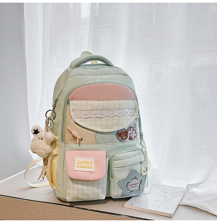 Schoolbag New Japanese Ins High-value Fresh and Sweet Plaid Backpack Junior High School Students Lightweight Large-capacity Backpack