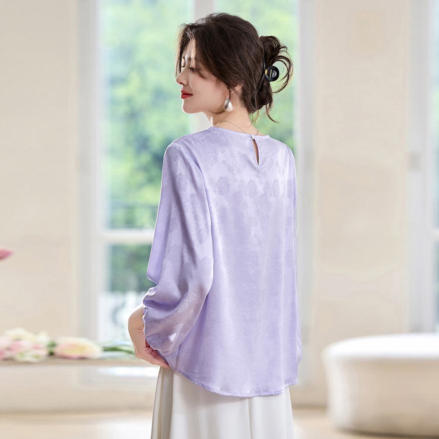 Summer stretch mulberry band silk jacquard shirt women's top mulberry silk shirt