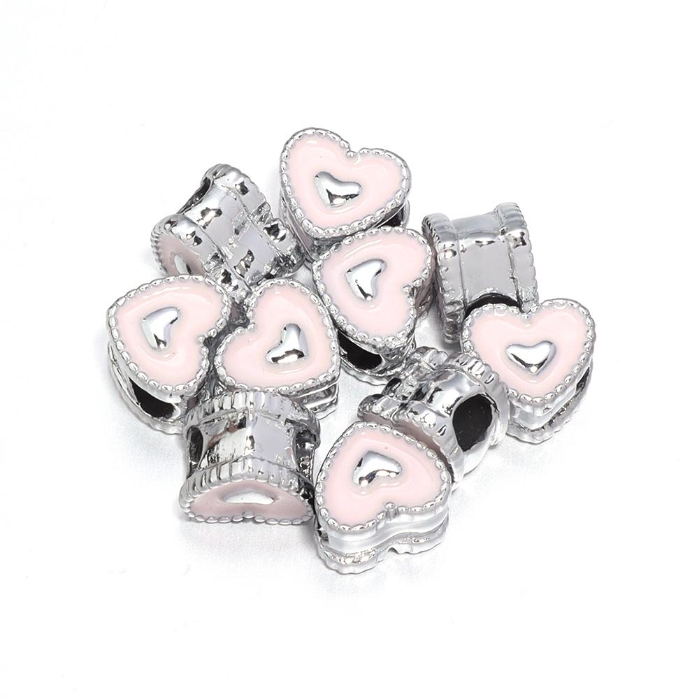 

5pcs/lot Alloy Heart Large Hole Beads Colorful Loose Spacer Beads For Jewelry Making DIY Bracelets Necklace Keychain Accessories розовый