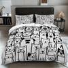 3Pcs 3D Cat Bedding Set King Size, Cartoon Black And White Cat And Dog Pattern Print Duvet Cover Set For Bedroom Decor