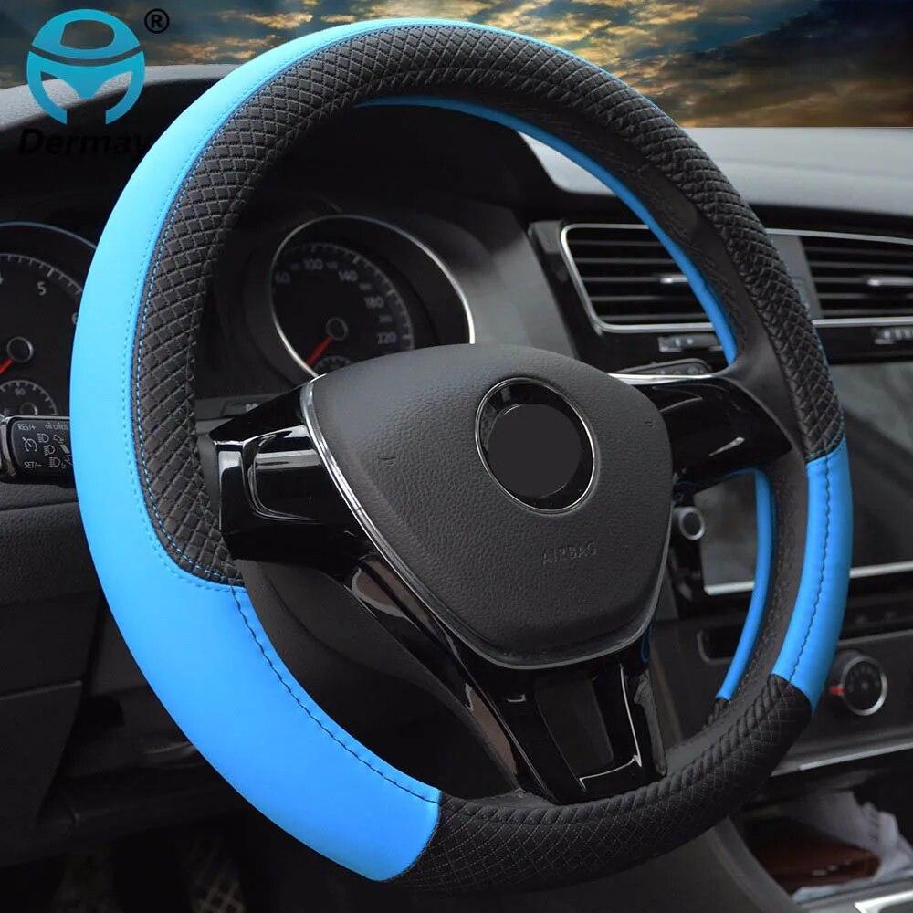 DERMAY 7Colors 39/40CM Car Steering Wheel Cover PU Leather Size L for Outer Diameter Of Steering Wheel 39-40cm Free Shipping