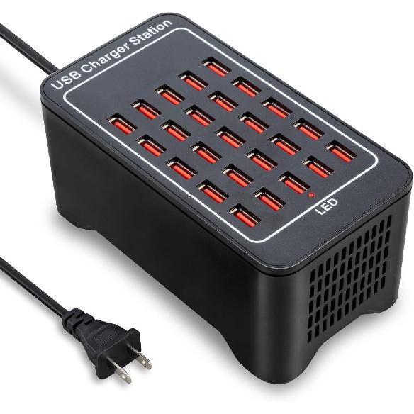 USB Charging Station, 25 Port 125W(25A), Travel Desktop USB Rapid Charger, Multi Ports Fast Charging Station Organizer Compatible with Smartphones,