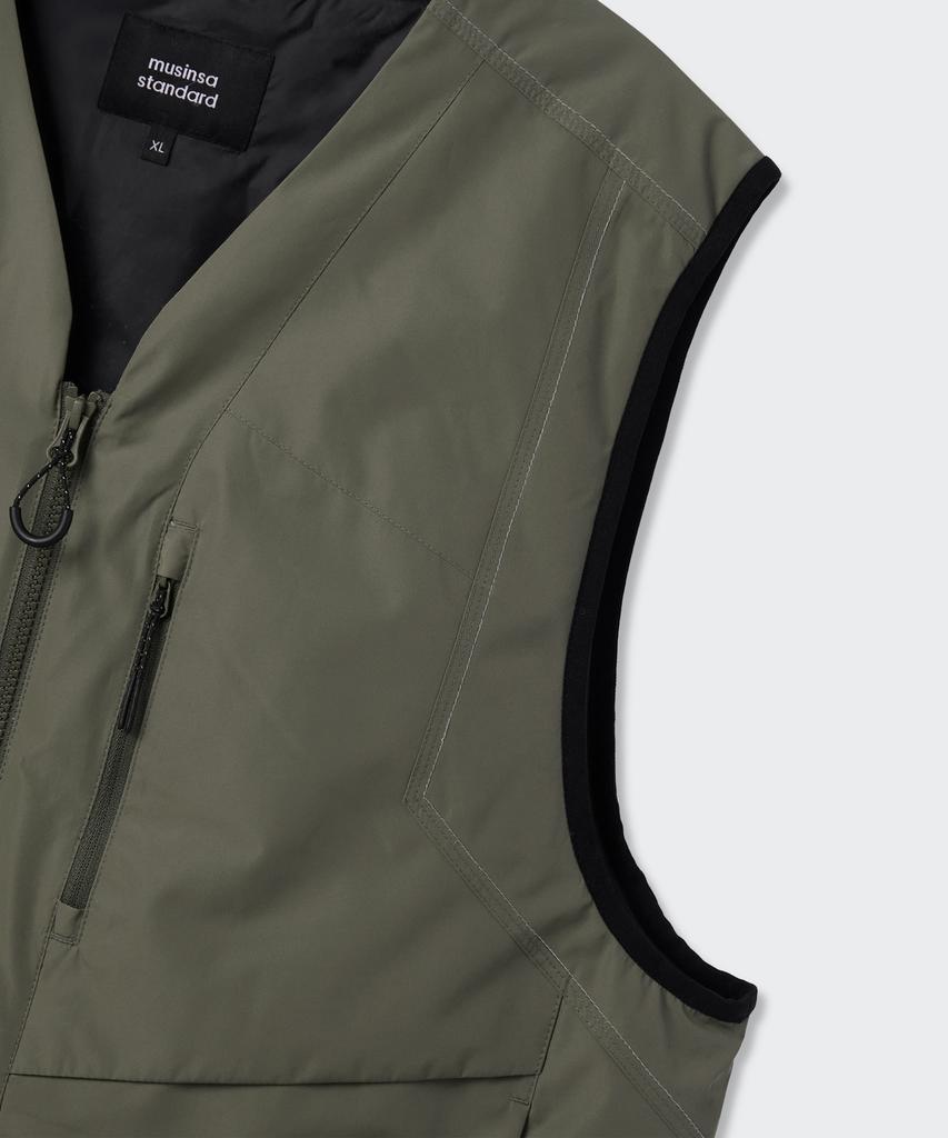 Musinsa Standard [City Leisure] Stitch V-Neck Padded Vest [Light Khaki]