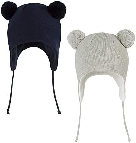 LANGZHEN Cute Style Jacquard Technique Toddler Kids Infant Winter Hat Earflap Knit Warm Cap Fleece Lined Beanie Button Baby