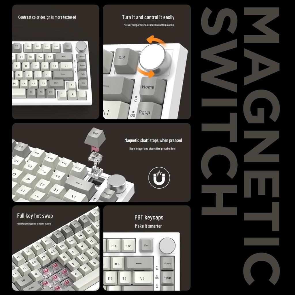 Mechanická klávesnice Attack Shark K85 s ruštinou: Magnetická osa, přizpůsobitelné RGB, nastavitelný zdvih kláves