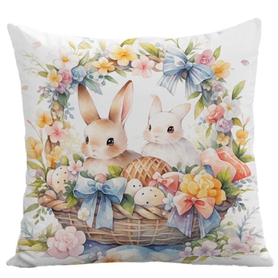 Kaninchen Floraler Cartoon-Druck Kissenbezug für Zuhause und Büro Sofakissen